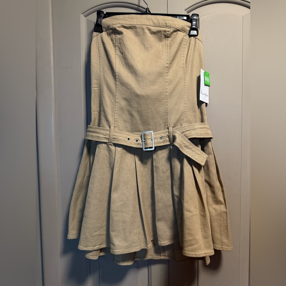 Tan Denim Strapless Dress